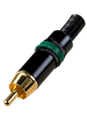 1-272G GREEN, штекер RCA металл на кабель зеленый "позолоченный"