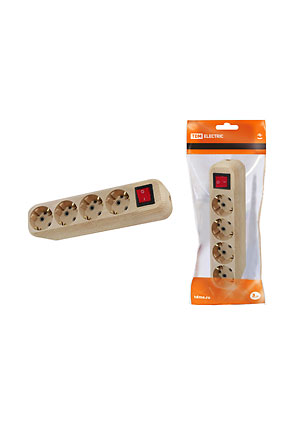 SQ1806-0052, Колодка розеточная 4 гнезда 2П+3 с выключателем16А 250В "Эко" (сосна)