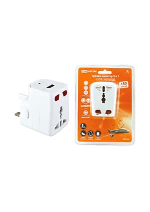 SQ1806-0044, Тревел-адаптер 100-250В 3A (5 в 1) c USB-зарядкой 1000мА белый