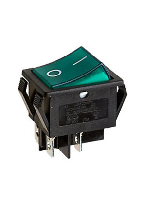 R595BGNBT2-G, выключатель 2хON-OFF с зелен. подсв. 250В 15A (аналог B127A)
