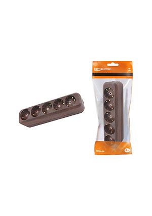 SQ1806-0068, Колодка розеточная 5 гнезд 2П+3 16А 250В "Эко" (бук)