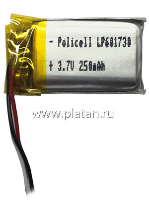 LP601730-PCM, Аккумулятор литий-полимерный (Li-Pol) 250мАч 3.7В, с защитой, PoliCell