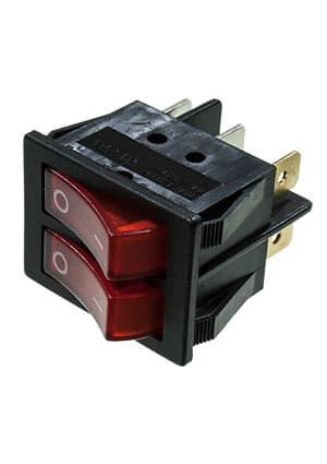 RS-628FLLBRBT2-G, выключатель 2xON-ON 250В 8А 2х кноп.с красн.подсв.(аналог B128B)