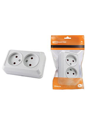 SQ1801-0061, Розетка двойная 2П открытой установки с з/ш IP20 10А, белый "Ладога"