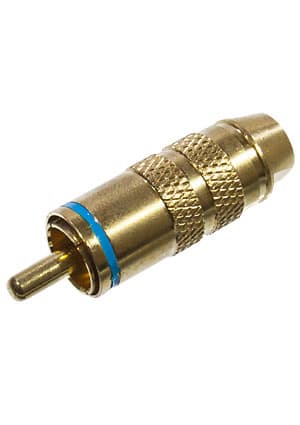 1-284G BLUE, штекер RCA металл с термостойким изолятором на кабель синий "позолоченный"