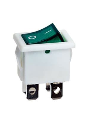 R19-20IWGNBT2-G, выключатель ON-OFF 250В 6A бел. с зел. подсв.(аналог B1151W)
