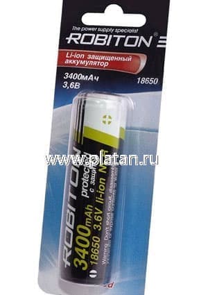 LI18650/3400, Аккумулятор Li-ion, 3400mAh, 3.6(3.7)V, с защитой (18.6х70мм)