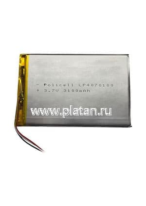 LP4070100-PCM, Аккумулятор литий-полимерный (Li-Pol) 3200(3100)мАч 3.7В, с защитой, PoliCell