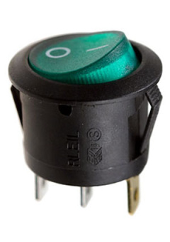 RL3-5LBGNBT2-H-G, выключатель ON-OFF 250B 6A черн. с зел.подсв.