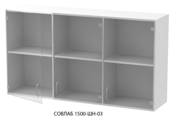 Шкаф навесной Совлаб-1200 ШНст: 1200х300х500 мм, с 3-мя навесными стеклянными дверями