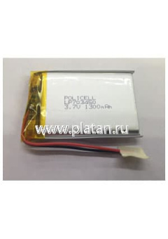 LP703450-PCM, Аккумулятор литий-полимерный (Li-Pol) 1300мАч 3.7В, с защитой, PoliCell