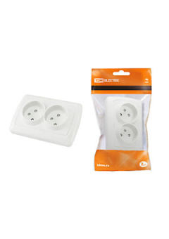 SQ1805-0012, Розетка двойная 2П 10А 250В с защ. шт. белая "Онега"