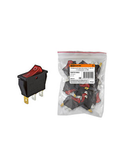 YL-202-03, переключатель черный корпус красная клавиша 2 пол. 1з SQ0703-0025