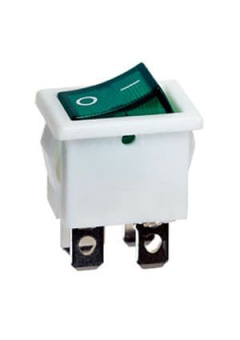R19-20IWGNBT2-G, выключатель ON-OFF 250В 6A бел. с зел. подсв.(аналог B1151W)